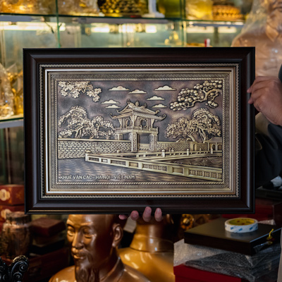 Tranh Đồng Khuê Văn Các Màu Trầm Cổ Khung Nhựa Composite Khổ 55cm x 40cm