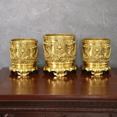 Bộ 3 Bát Hương Đồng Vàng Catut ĐK 20cm - 23cm - 20cm