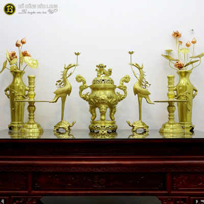 Bộ Ngũ Sự Đỉnh Rồng Nổi Bằng Đồng Catut Cao 70cm