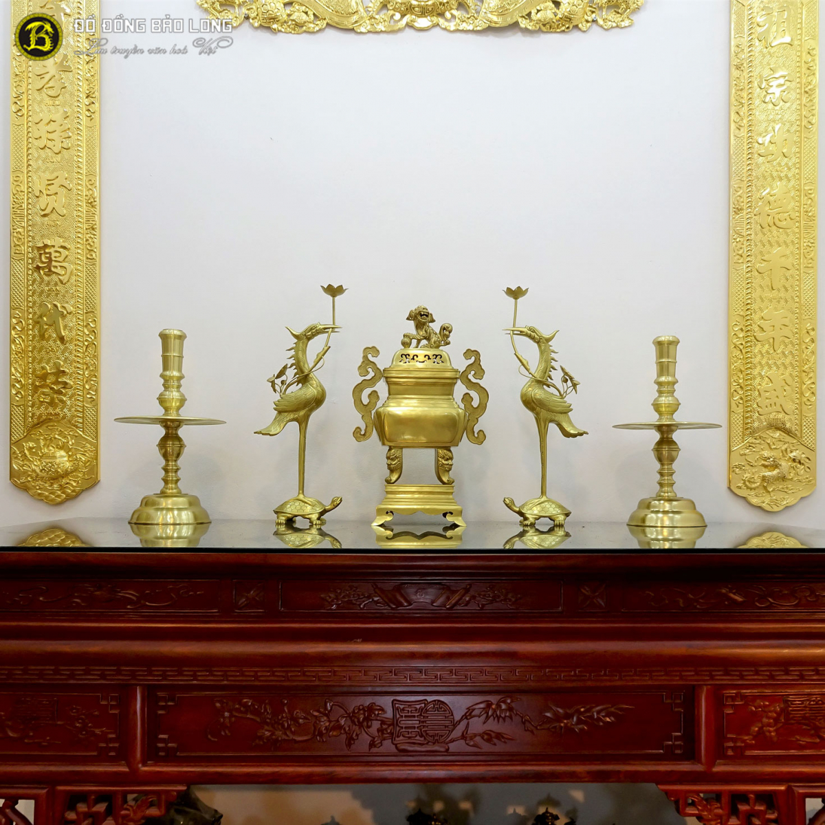 Bộ Ngũ Sự Đỉnh Vuông Tai Mây Bằng Đồng Catut