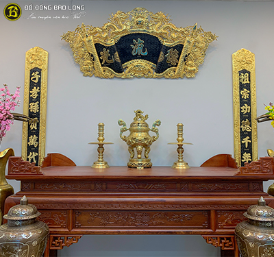 Bộ Tam Sự Bằng Đồng Vàng Đỉnh Rồng Màu Mộc 60cm