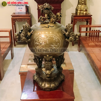 Đỉnh Thất Lân bằng đồng vàng khảm Tam Khí cao 60cm