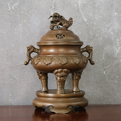 Đỉnh Thập Sòi Bằng Đồng Vàng Màu Nâu Trầm Cổ Cao 46Cm