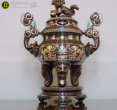 Đỉnh đồng thờ cúng khảm Tam khí mẫu mới cao 60cm