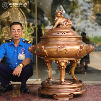 Đỉnh Đồng Dơi Phúc Bằng Đồng Đỏ Màu Giả Cổ Cao 1m07