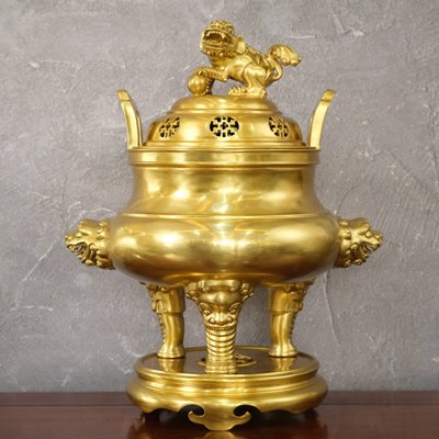 Đỉnh Thờ Hổ Phù Quai Xanh Chân Tượng Bằng Đồng Catut Cao 52Cm
