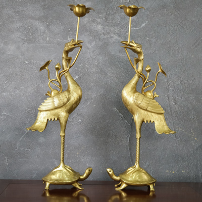 Đôi Hạc Thờ Bằng Đồng Vàng Catut Cao 57Cm