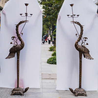 Đôi Hạc Bằng Đồng Vàng Thau Cao 1m76 Màu Hun Đen Giả Cổ