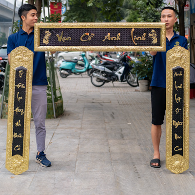 Bộ Đại Tự Câu Đối Bằng Đồng Vạn Cổ Anh Linh Kích Thước 1m35