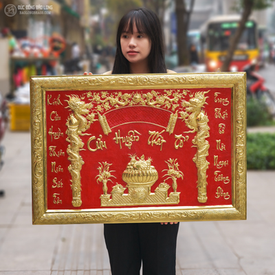 Tấm Liễn Thờ Cửu Huyền Thất Tổ KT 81cm x 61cm Bằng Đồng 