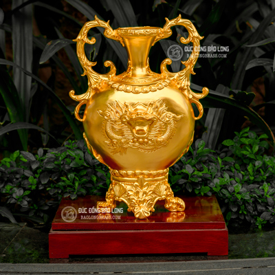 Lọ Hoa Bằng Đồng Dát Vàng 9999 Decor Trang Trí Cao 41cm