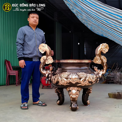 Lư Hương Rồng Chầu Nguyệt bằng đồng đỏ thanh khiết cao 1m07