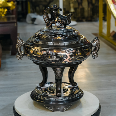 Lư Xông Trầm Bằng Đồng Khảm Ngũ Sắc Cao Cấp Cao 42Cm 