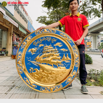 Mâm Đồng Thuận Buồm Xuôi Gió Mạ Vàng 24k 1m07