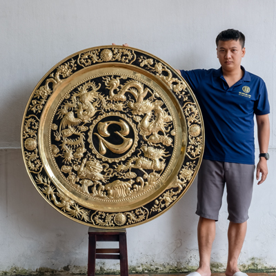 Mâm Đồng Tứ Linh Long Ly Quy Phụng Chữ Tâm Bằng Đồng ĐK 1m2