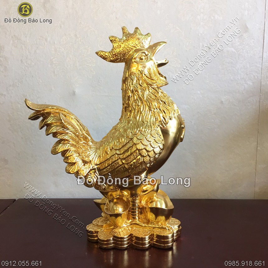 Tượng Gà Trống Phong Thủy Thếp Vàng 36cm