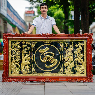 Tranh Chữ Tâm Tứ Quý 1m97 Bằng Đồng Khung Gỗ Gụ