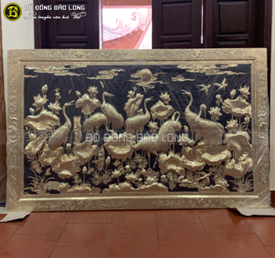 Tranh Sen Hạc Bằng Đồng 2m62 x 1m6 Khung Liền Đồng Cho Khách Hàng tại Phú Thọ