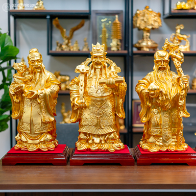 Bộ Tượng Tam Đa Phúc Lộc Thọ Bằng Đồng Vàng Dát Vàng 24K Cao 59Cm