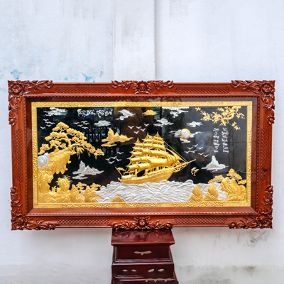 Tranh Thuận Buồm Xuôi Gió Bằng Đồng Dát Vàng Bạc 24K Khổ 1m55 x 88cm