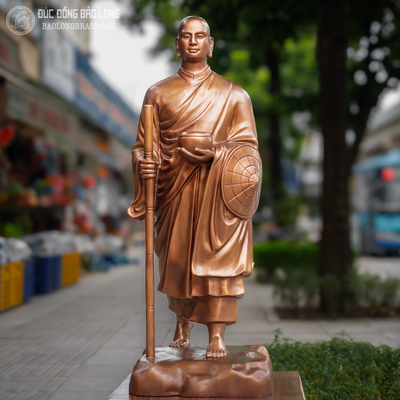 Tượng Thiền Sư Khương Tăng Hội 81cm Bằng Đồng Màu Trầm Cổ