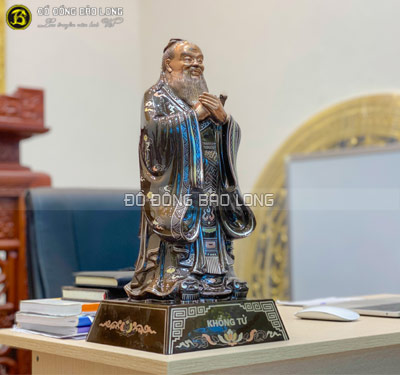Tượng Khổng Tử Bằng Đồng Khảm Tam Khí cao 42cm