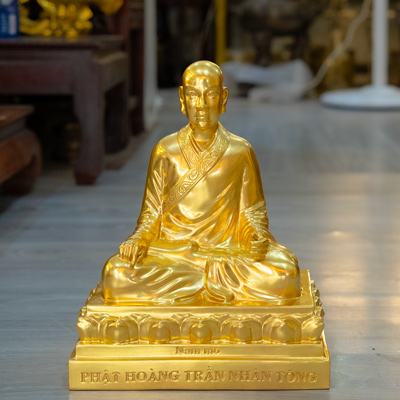 Tượng Đồng Phật Hoàng Trần Nhân Tông Dát Vàng 9999 Cao 28Cm