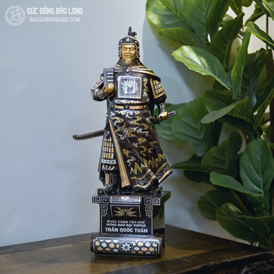 Tượng Đồng Trần Quốc Tuấn - Trần Hưng Đạo Khảm Tam Khí Mẫu Mới Cao 48Cm