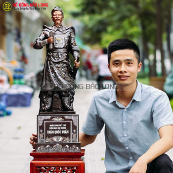 Tượng Trần Hưng Đạo Khảm Vàng Bạc 81cm cực đẹp