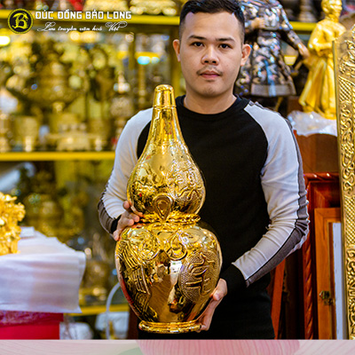 Hồ Lô Bát Quái Bằng Đồng Cao 57cm Mạ Vàng 24k