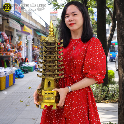 Tháp Văn Xương 9 Tâng Bằng Đồng Vàng Cao 63cm