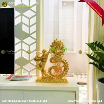 Tượng Chữ Phúc Hóa Rồng Bằng Đồng Dát Vàng 9999